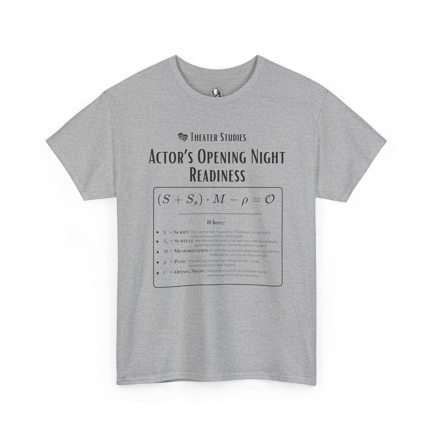 Theater Math - Actor’s Opening Night Readiness Equation | Scientific Theater Collection | Actor Gift Tee