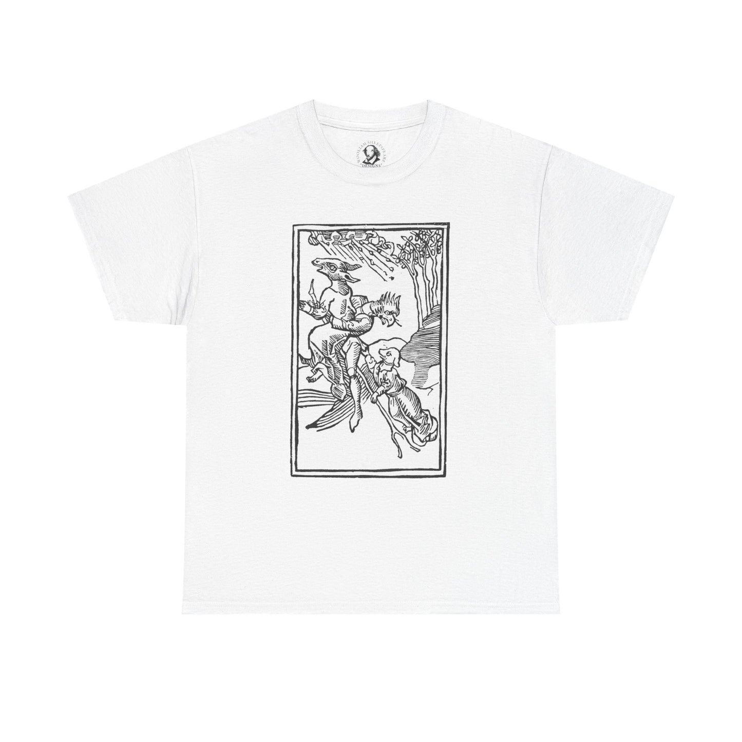 Vintage Witches on Brooms Woodcut T-Shirt - Gothic Occult Witchcraft Print Tee, Witchy Tee, Halloween Shirt, Occult Clothing