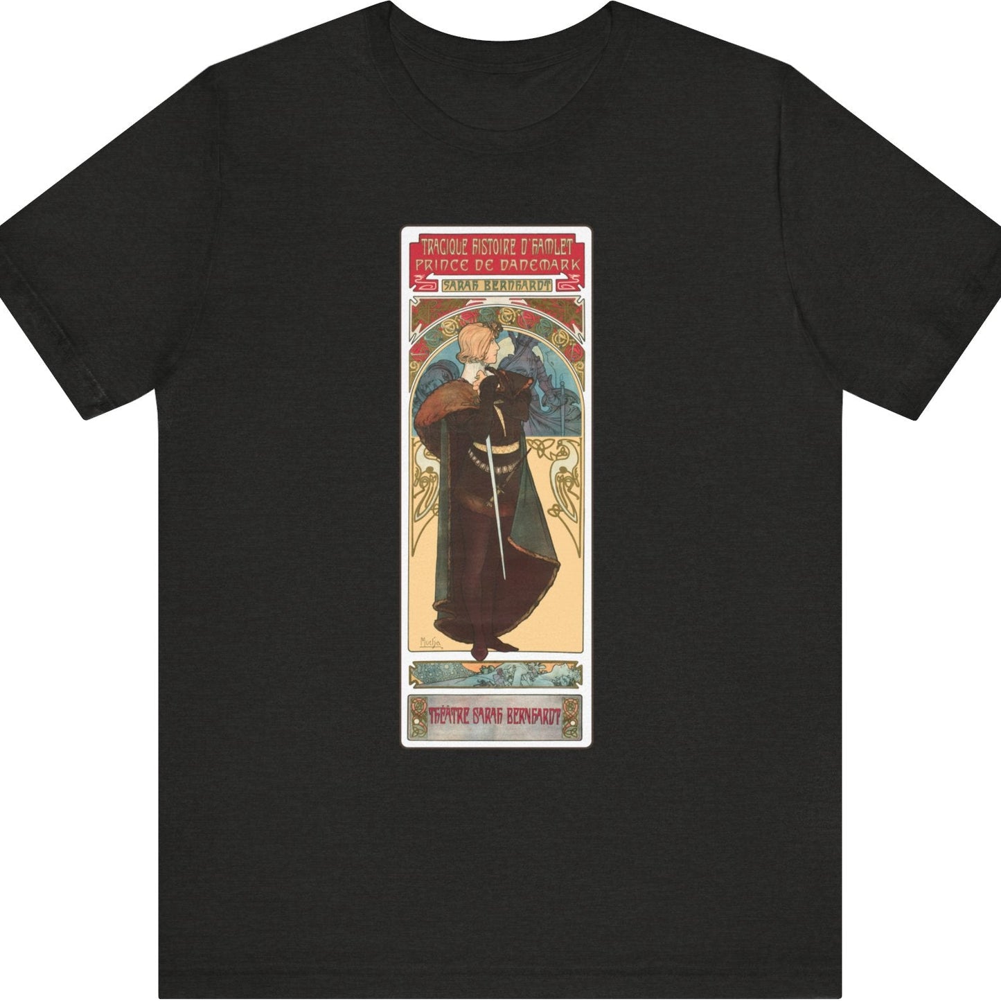 Sarah Bernhardt Hamlet T-Shirt - Alphonse Mucha Art Nouveau Design | Bella+Canvas 3001 | Limited Edition Tee | Free Shipping
