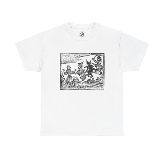 Vintage Witches Flying Woodcut T-Shirt - Gothic Occult Witchcraft Print Tee, Cotton Shirt, Witchy Tee, Halloween Shirt, Occult Clothing