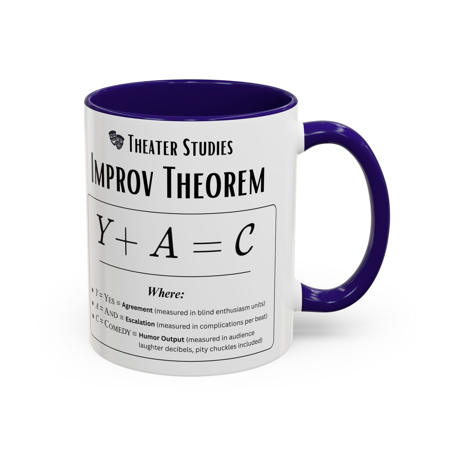 Theatre Math - Improv Theorem Mug - Yes And Comedy Equation - Funny Theater Teacher Gift - Improv Coach Coffee Cup - 11oz & 15oz