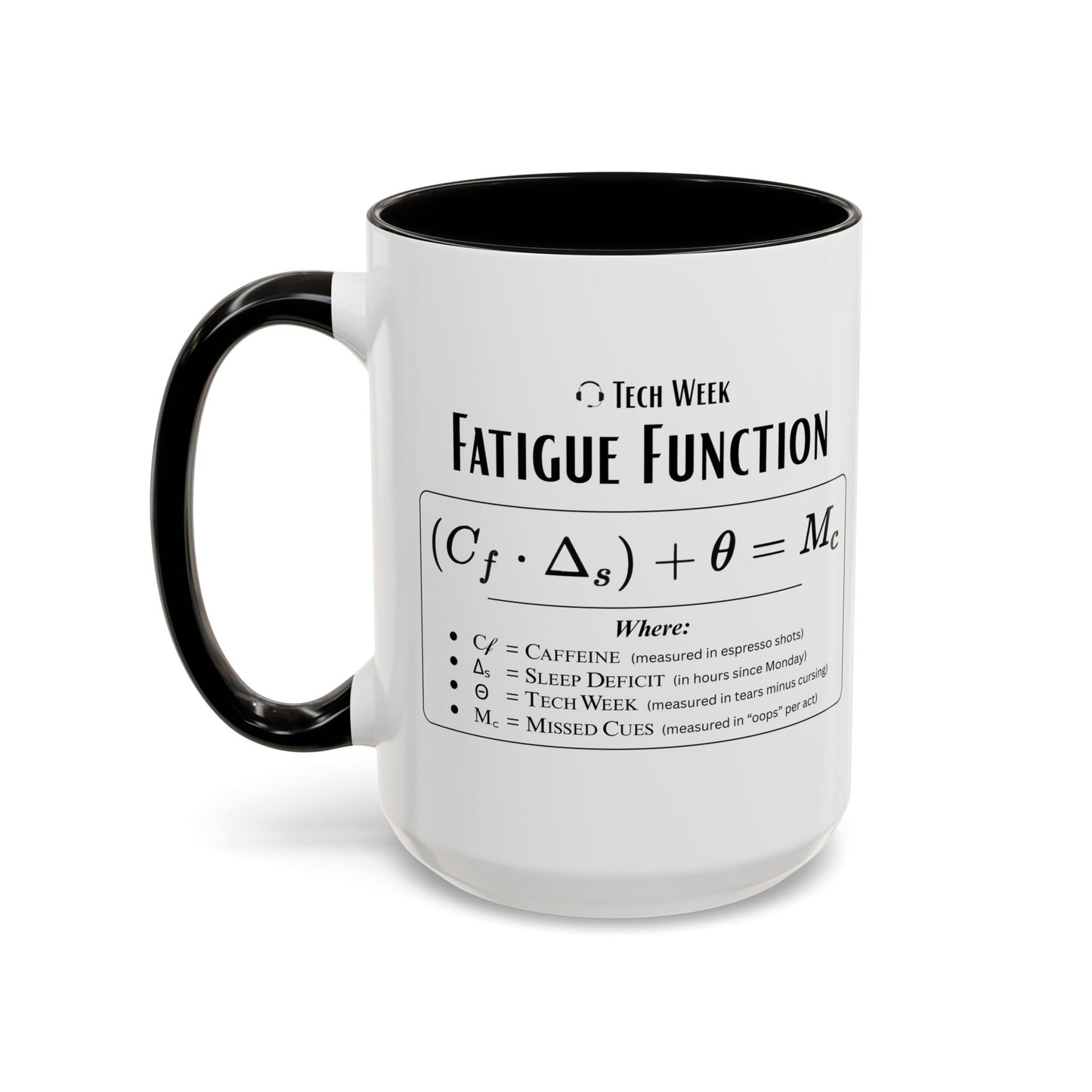 Theatre Math - Tech Week Fatigue Function Mug - Funny Theater Science Coffee Cup | Director Mug, Drama Teacher Humor (11oz & 15oz)