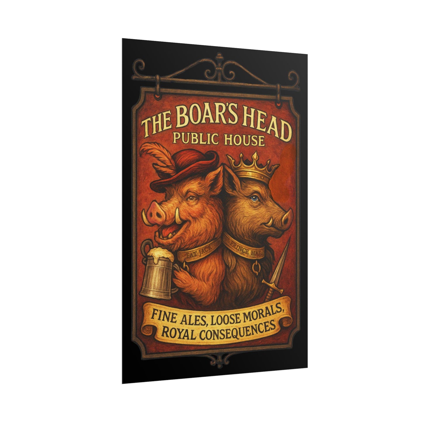 Shakespeare Gift - Boars Head Public House Poster - Falstaff & Hal Vintage Tavern Sign - Shakespeare Wall Art