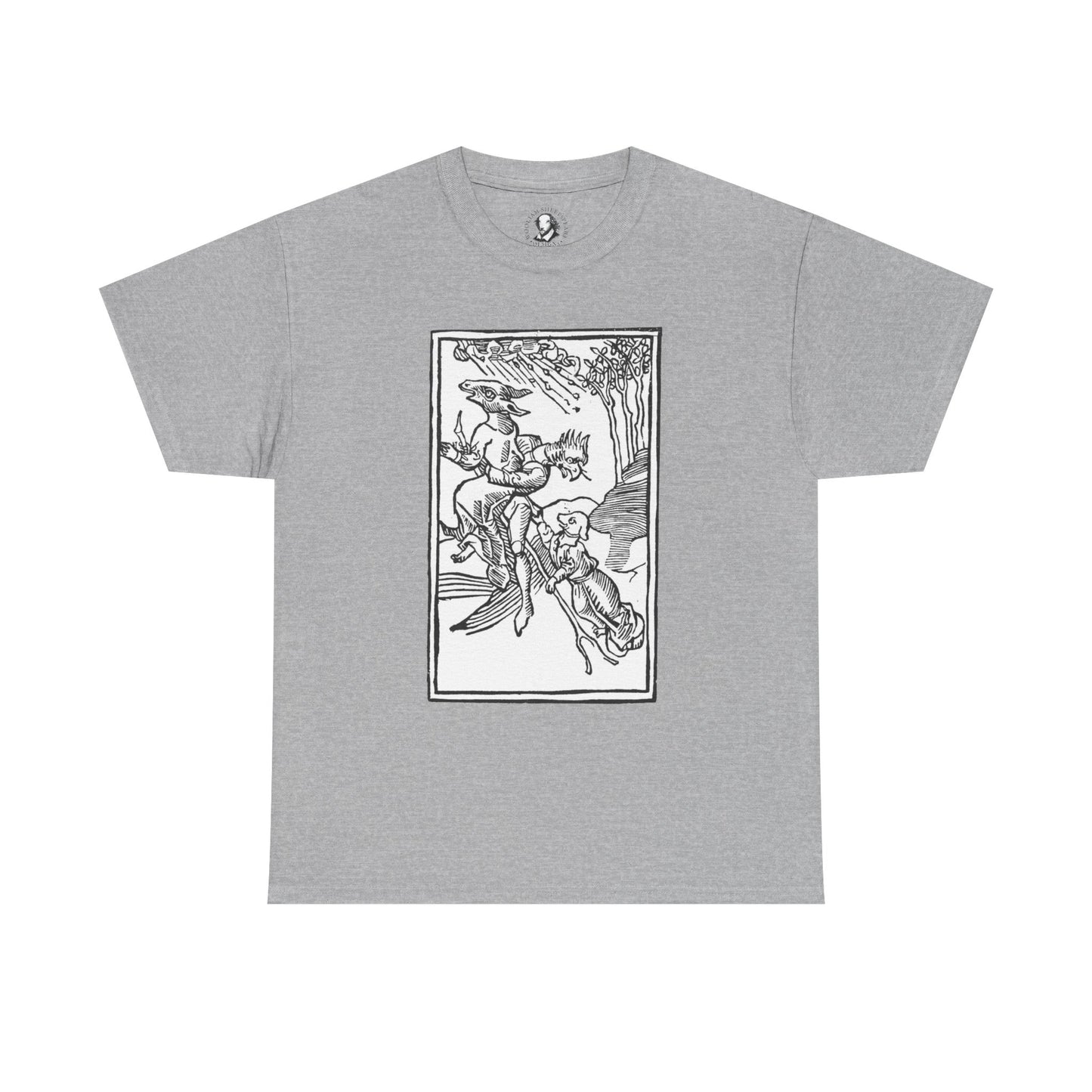 Vintage Witches on Brooms Woodcut T-Shirt - Gothic Occult Witchcraft Print Tee, Witchy Tee, Halloween Shirt, Occult Clothing