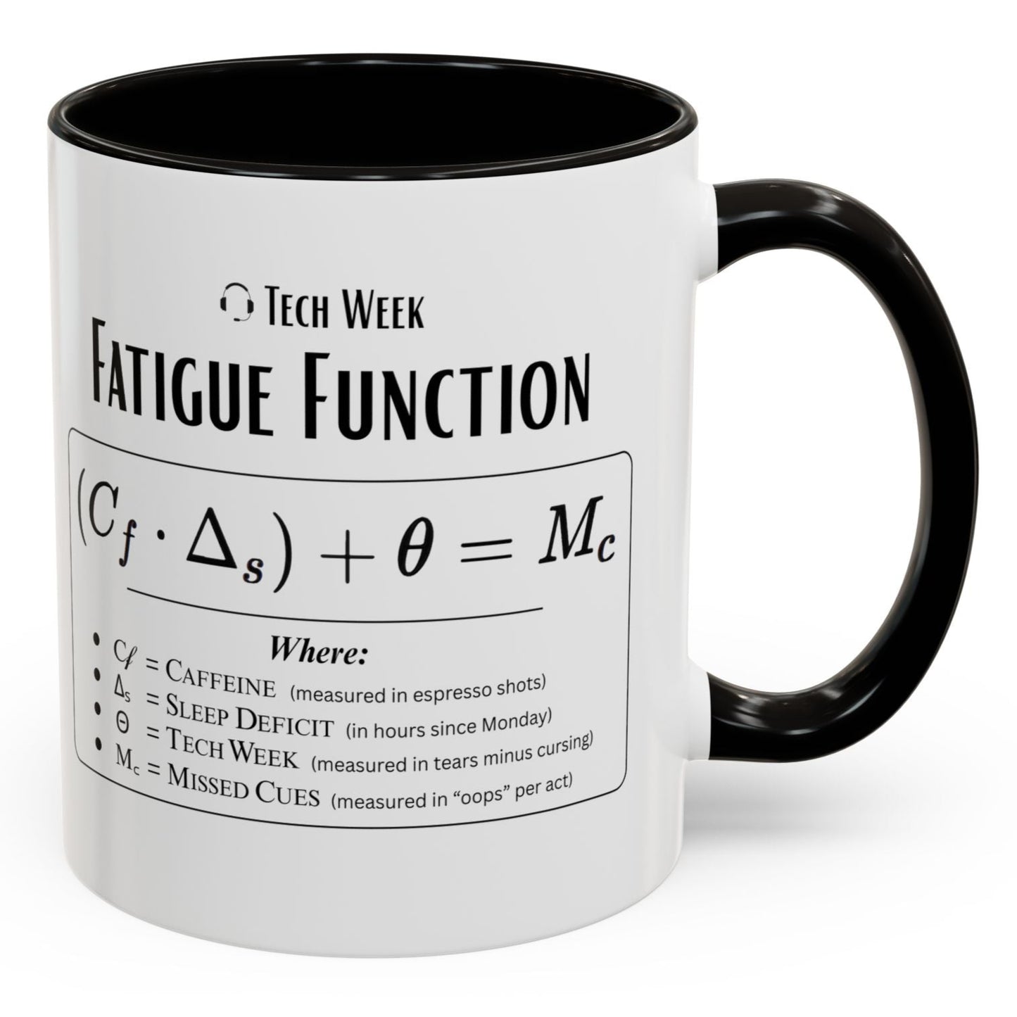 Theatre Math - Tech Week Fatigue Function Mug - Funny Theater Science Coffee Cup | Director Mug, Drama Teacher Humor (11oz & 15oz)