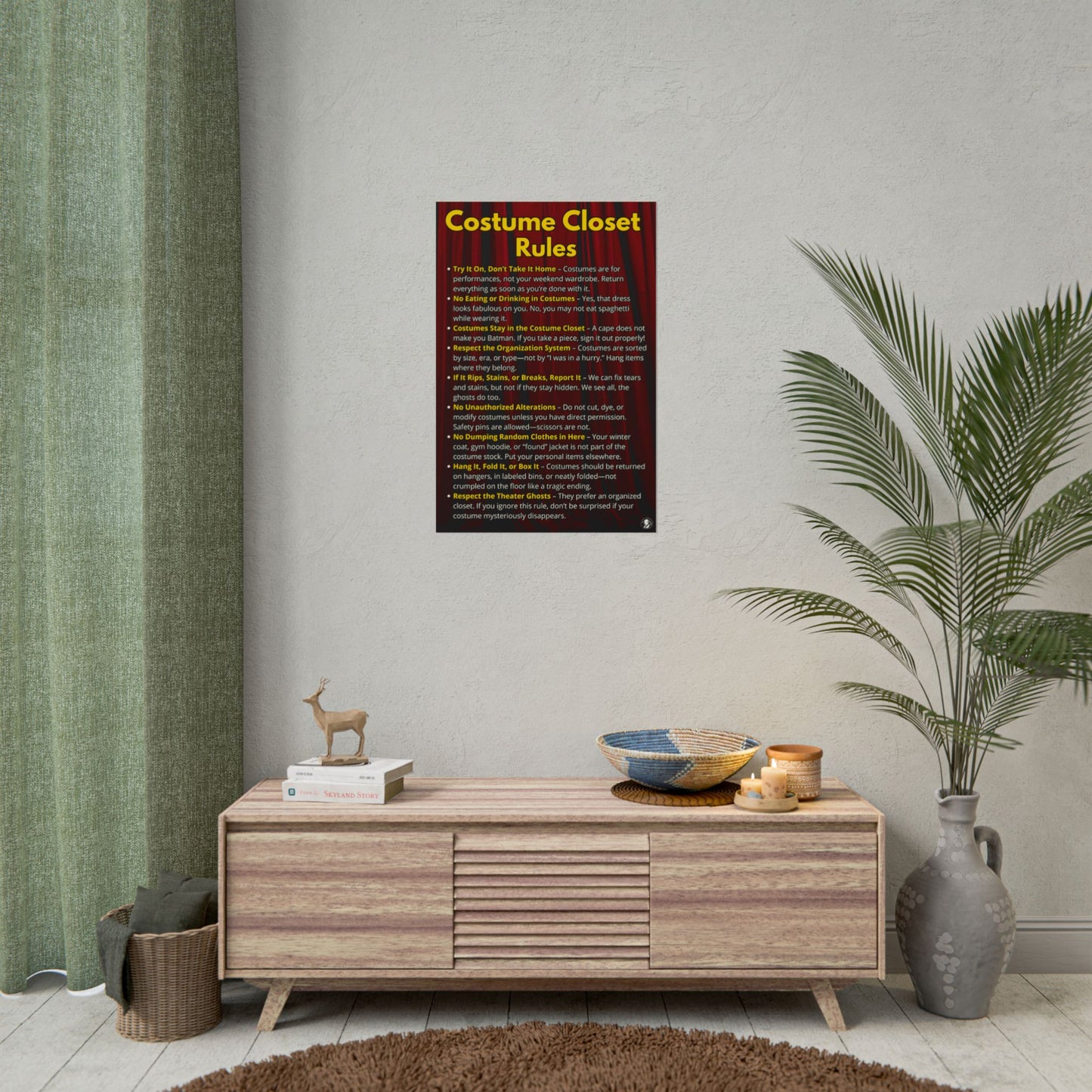 Costume Closet Rules Poster - Theater Classroom Wall Art - Drama Department Must-Have