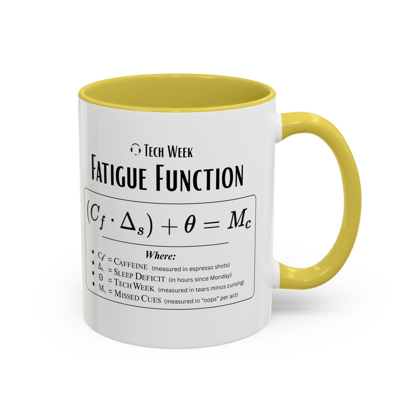 Theatre Math - Tech Week Fatigue Function Mug - Funny Theater Science Coffee Cup | Director Mug, Drama Teacher Humor (11oz & 15oz)
