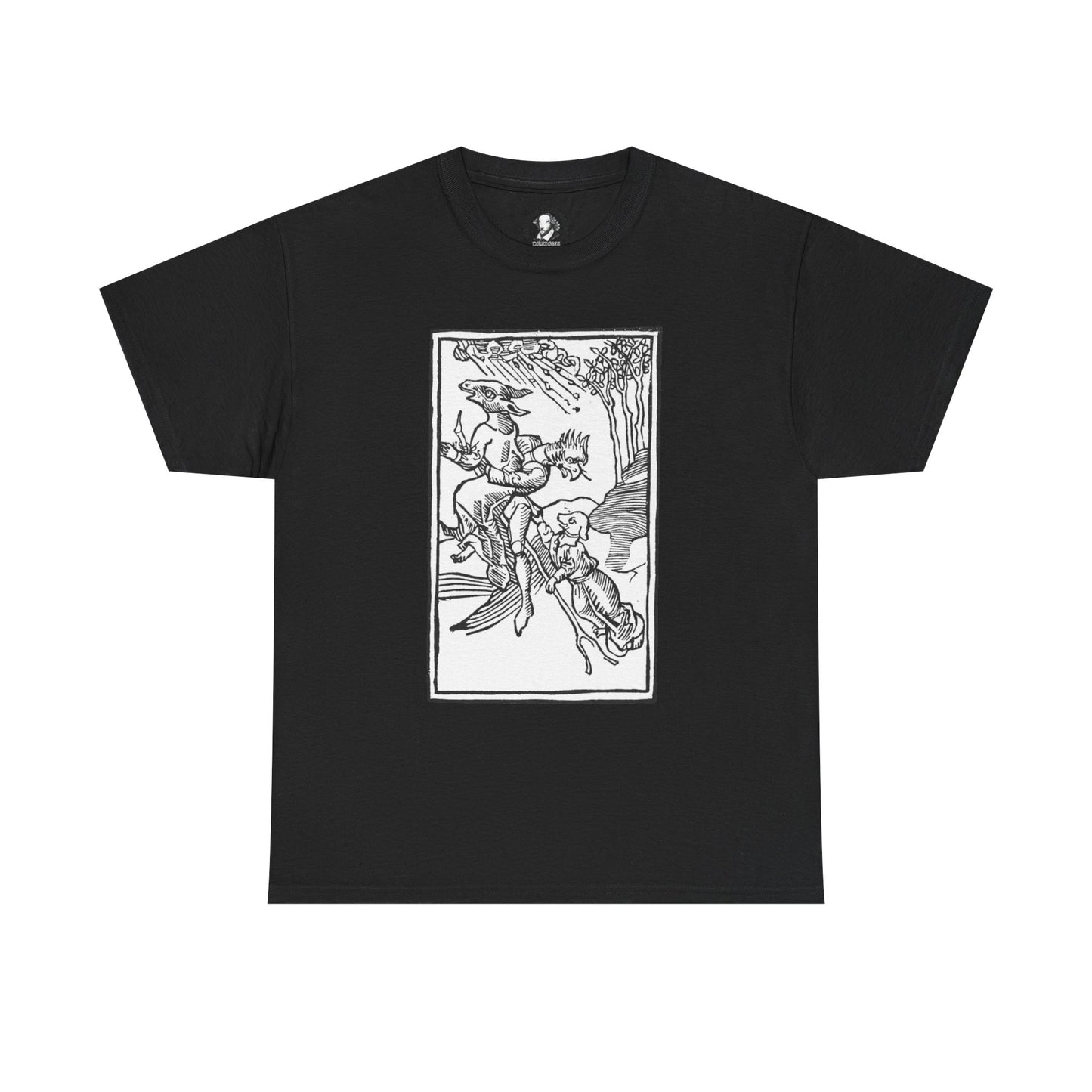 Vintage Witches on Brooms Woodcut T-Shirt - Gothic Occult Witchcraft Print Tee, Witchy Tee, Halloween Shirt, Occult Clothing