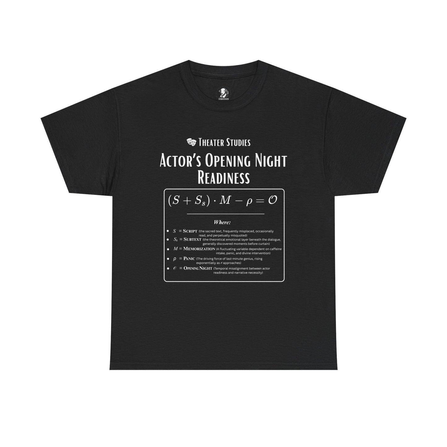 Theater Math - Actor’s Opening Night Readiness Equation | Scientific Theater Collection | Actor Gift Tee