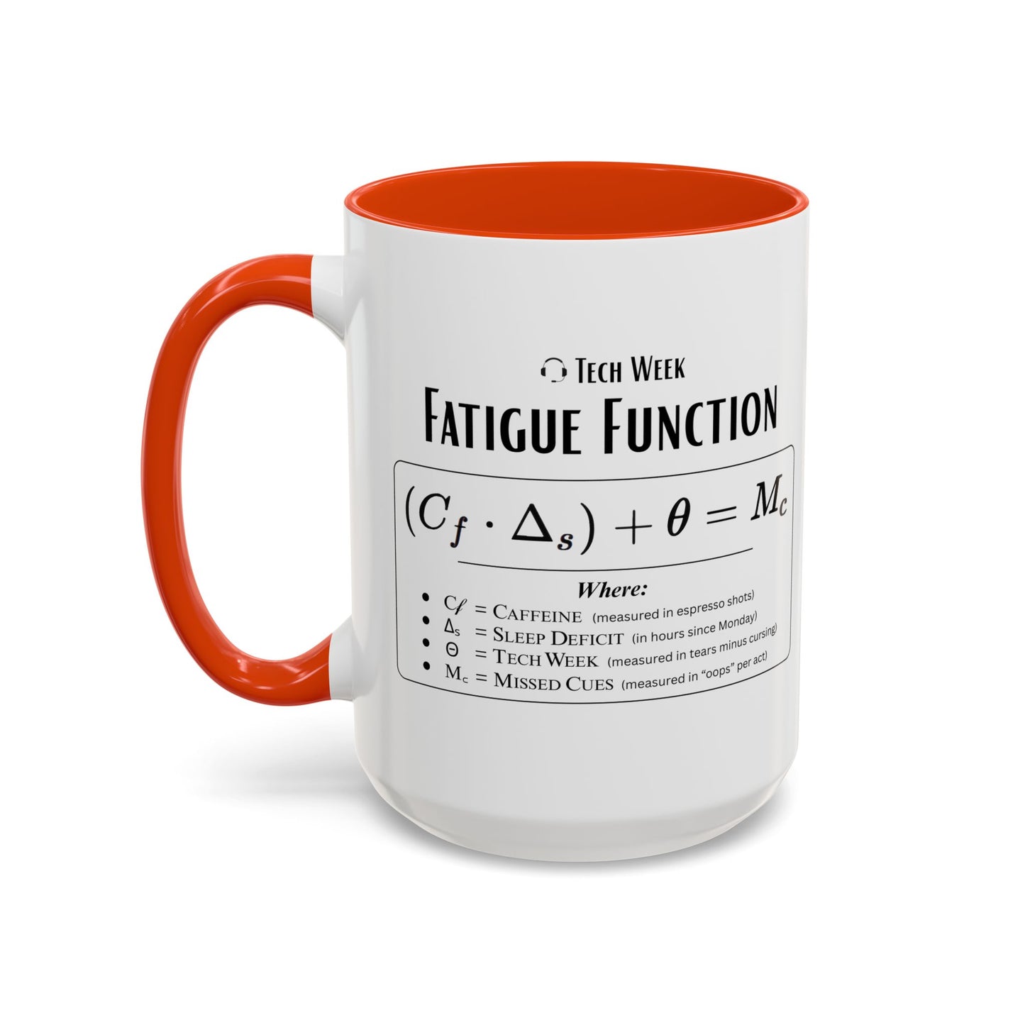 Theatre Math - Tech Week Fatigue Function Mug - Funny Theater Science Coffee Cup | Director Mug, Drama Teacher Humor (11oz & 15oz)