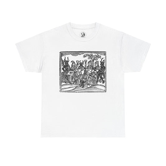 Dinner with Demons - Vintage Witch Woodcut T-Shirt - Gothic Occult Witchcraft, Witchy Tee, Halloween Shirt, Occult Clothing