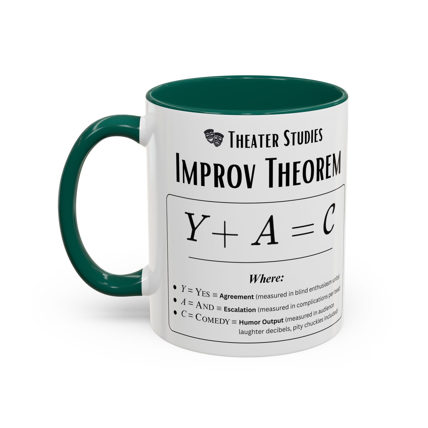 Theatre Math - Improv Theorem Mug - Yes And Comedy Equation - Funny Theater Teacher Gift - Improv Coach Coffee Cup - 11oz & 15oz