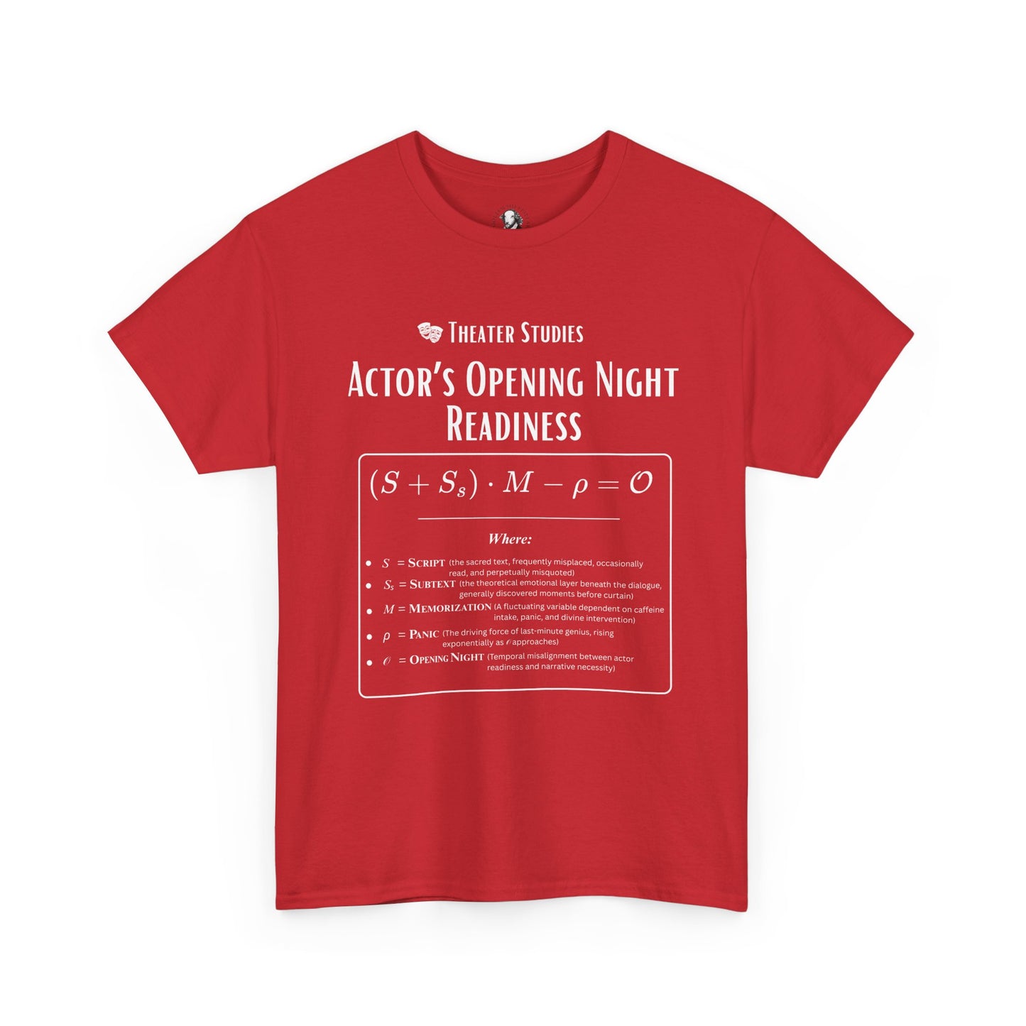 Theater Math - Actor’s Opening Night Readiness Equation | Scientific Theater Collection | Actor Gift Tee