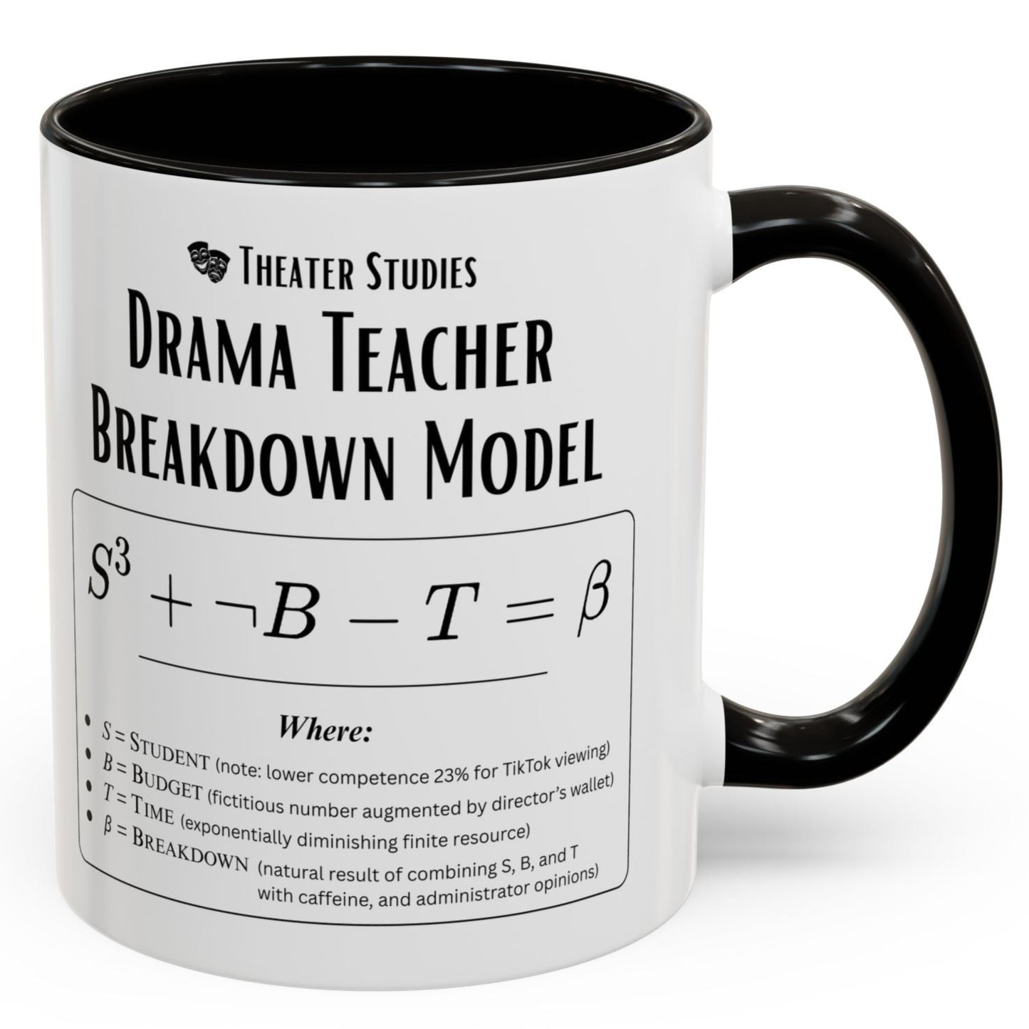 Theatre Math - Drama Teacher Breakdown Formula Mug - Funny Theater Science Joke Coffee Cup for Directors & Educators (11oz / 15oz)