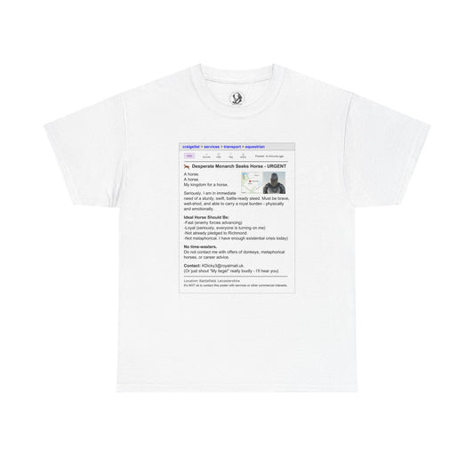 Richard III T-Shirt - Funny Shakespeare Craigslist Ad - Horse Quote Tee, Royal Nerd Gift, Theater Fan Apparel