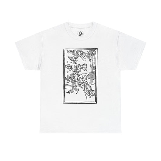 Vintage Witches on Brooms Woodcut T-Shirt - Gothic Occult Witchcraft Print Tee, Witchy Tee, Halloween Shirt, Occult Clothing