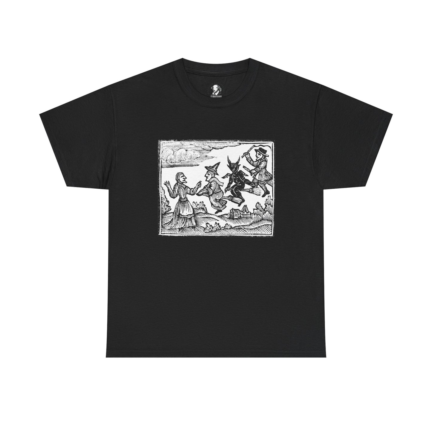 Vintage Witches Flying Woodcut T-Shirt - Gothic Occult Witchcraft Print Tee, Cotton Shirt, Witchy Tee, Halloween Shirt, Occult Clothing