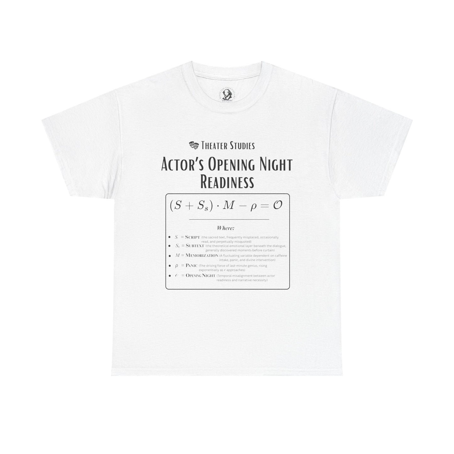 Theater Math - Actor’s Opening Night Readiness Equation | Scientific Theater Collection | Actor Gift Tee
