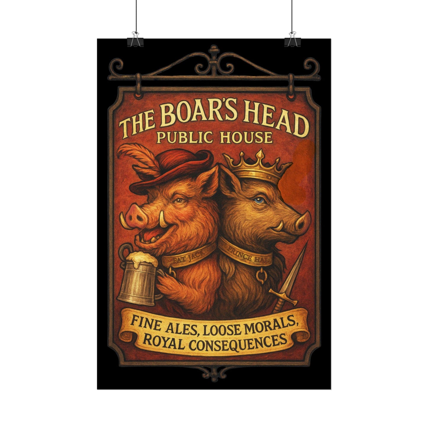Shakespeare Gift - Boars Head Public House Poster - Falstaff & Hal Vintage Tavern Sign - Shakespeare Wall Art
