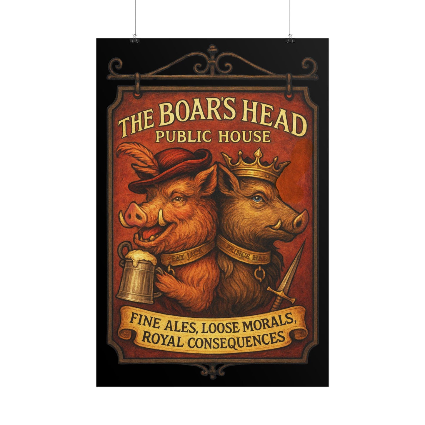 Shakespeare Gift - Boars Head Public House Poster - Falstaff & Hal Vintage Tavern Sign - Shakespeare Wall Art