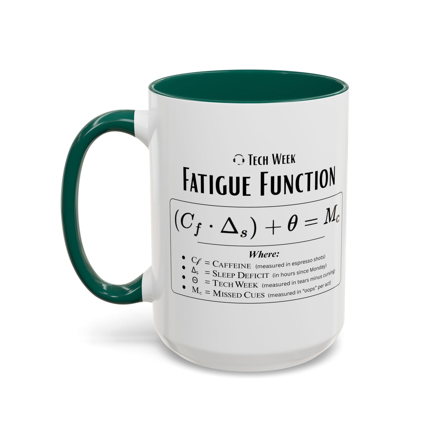 Theatre Math - Tech Week Fatigue Function Mug - Funny Theater Science Coffee Cup | Director Mug, Drama Teacher Humor (11oz & 15oz)