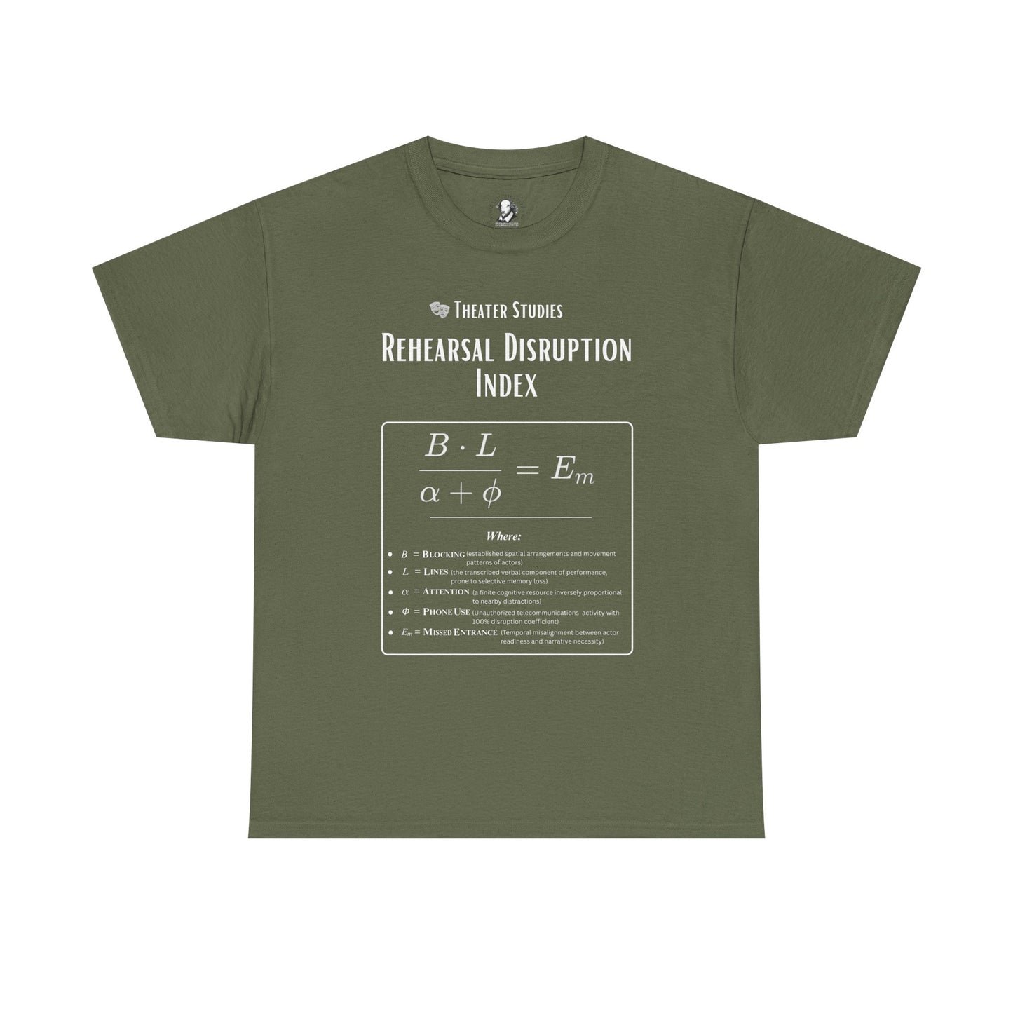 Theatre Math - Rehearsal Disruption Index | Funny Theater Rehearsal Shirt | Stage Humor Tee | Scientific Theater Collection
