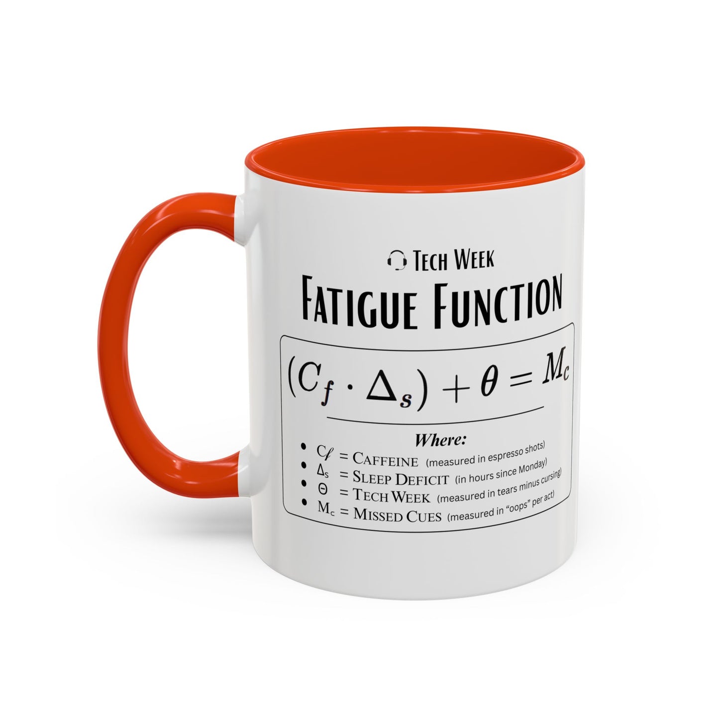 Theatre Math - Tech Week Fatigue Function Mug - Funny Theater Science Coffee Cup | Director Mug, Drama Teacher Humor (11oz & 15oz)