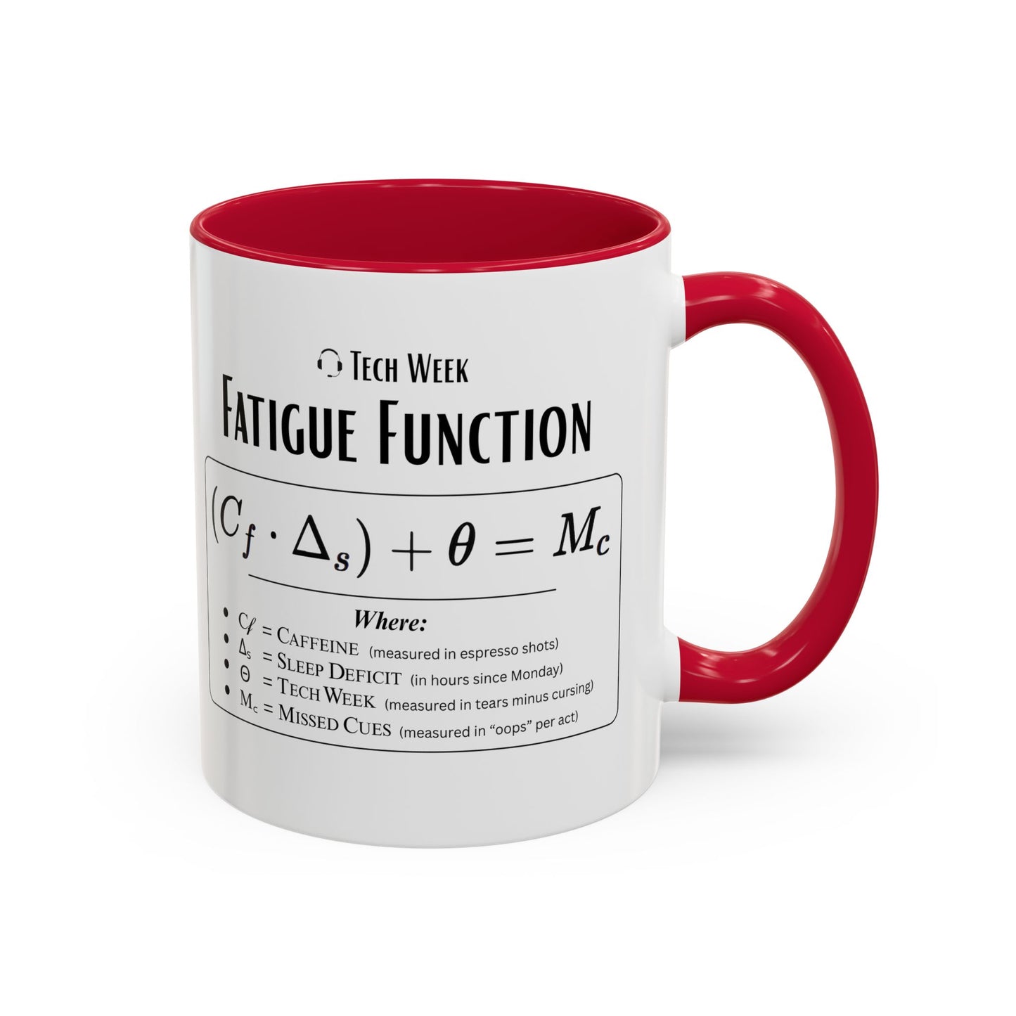 Theatre Math - Tech Week Fatigue Function Mug - Funny Theater Science Coffee Cup | Director Mug, Drama Teacher Humor (11oz & 15oz)