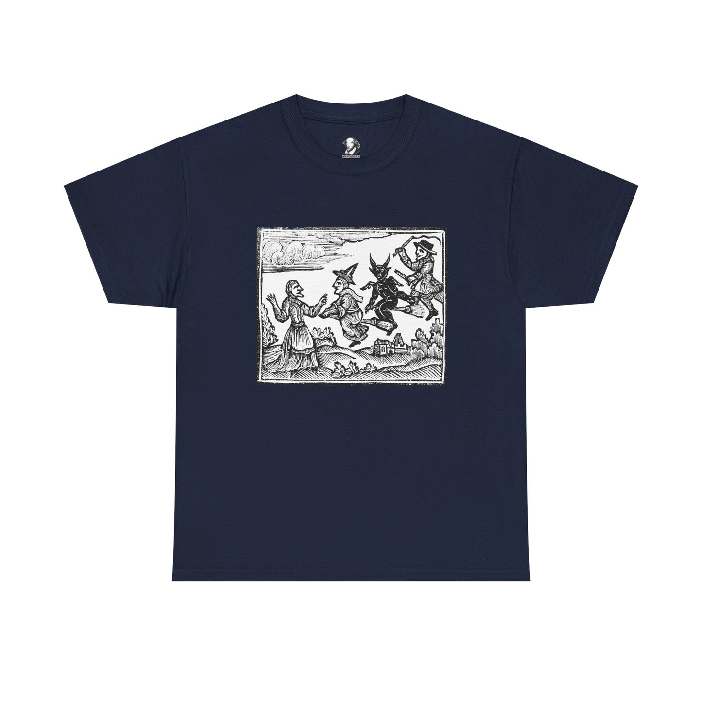 Vintage Witches Flying Woodcut T-Shirt - Gothic Occult Witchcraft Print Tee, Cotton Shirt, Witchy Tee, Halloween Shirt, Occult Clothing