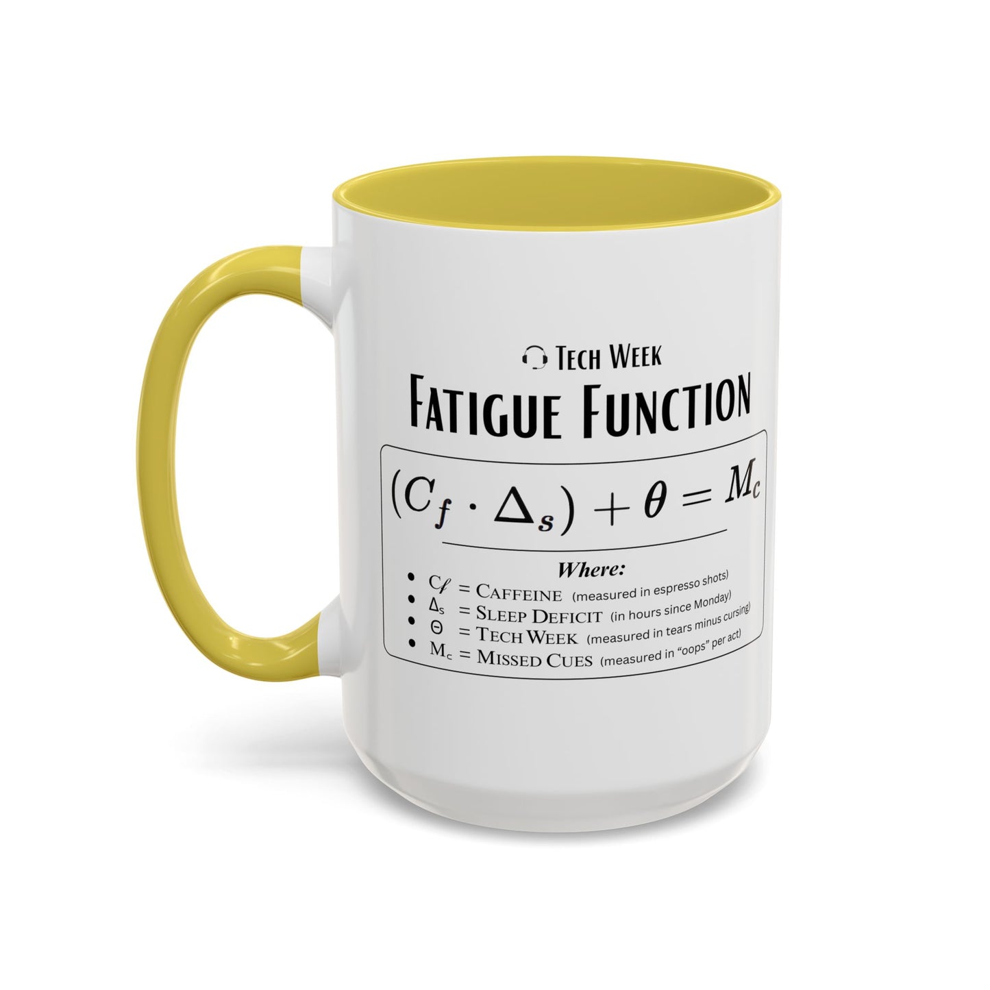 Theatre Math - Tech Week Fatigue Function Mug - Funny Theater Science Coffee Cup | Director Mug, Drama Teacher Humor (11oz & 15oz)