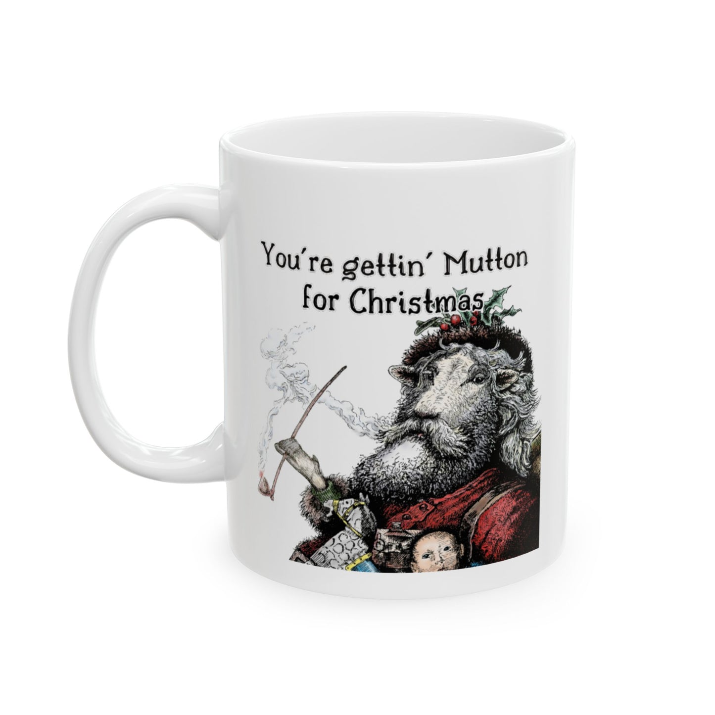 Santa Sheep is on his way, have your been naughty, or nice? Ceramic Mug, (11oz, 15oz)