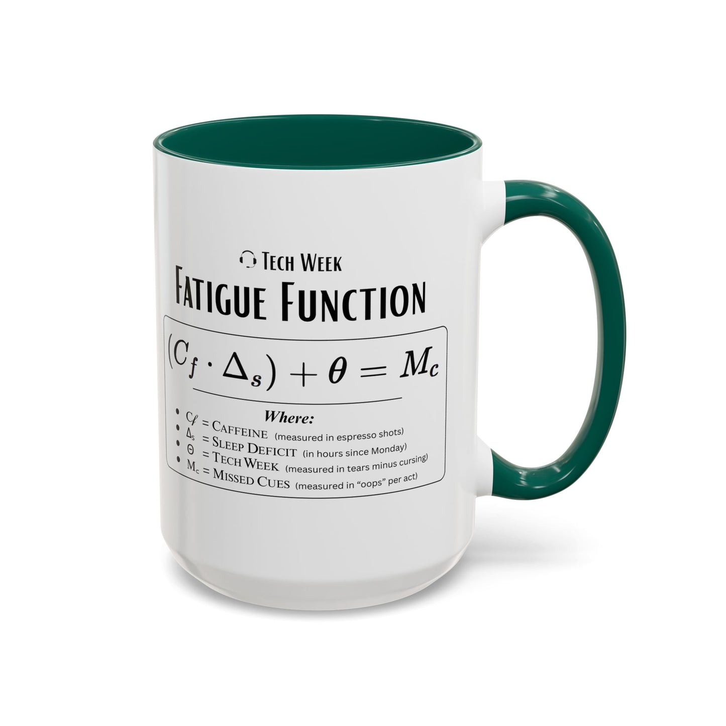 Theatre Math - Tech Week Fatigue Function Mug - Funny Theater Science Coffee Cup | Director Mug, Drama Teacher Humor (11oz & 15oz)