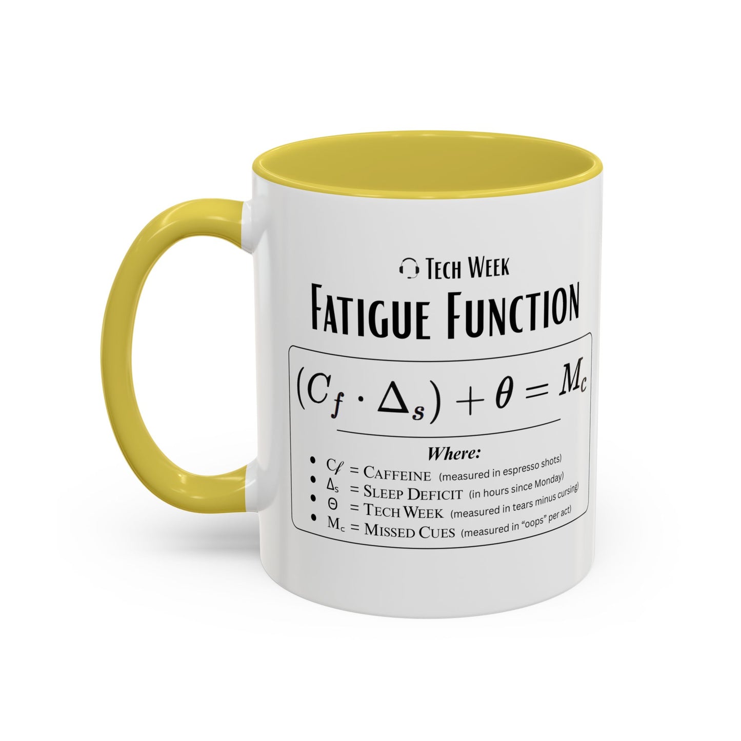 Theatre Math - Tech Week Fatigue Function Mug - Funny Theater Science Coffee Cup | Director Mug, Drama Teacher Humor (11oz & 15oz)