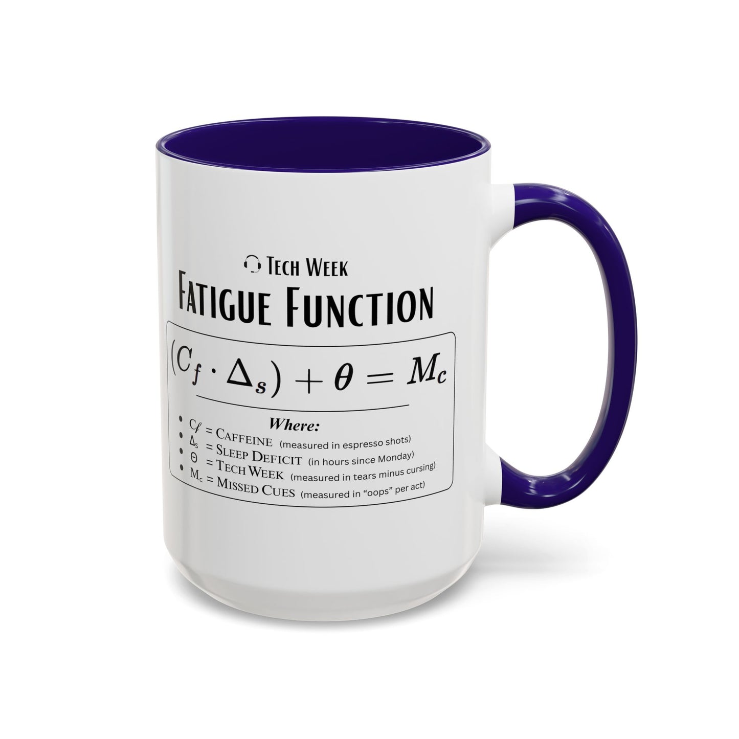 Theatre Math - Tech Week Fatigue Function Mug - Funny Theater Science Coffee Cup | Director Mug, Drama Teacher Humor (11oz & 15oz)