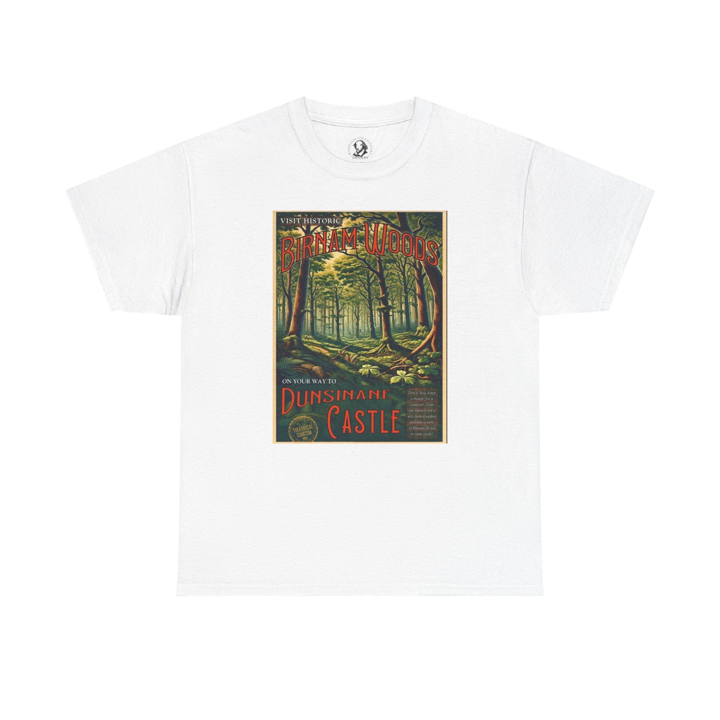 Birnam Woods Macbeth T-Shirt - Funny Shakespeare Parody Travel Poster Tee, Literary Gift for Theatre Lovers & English Majors
