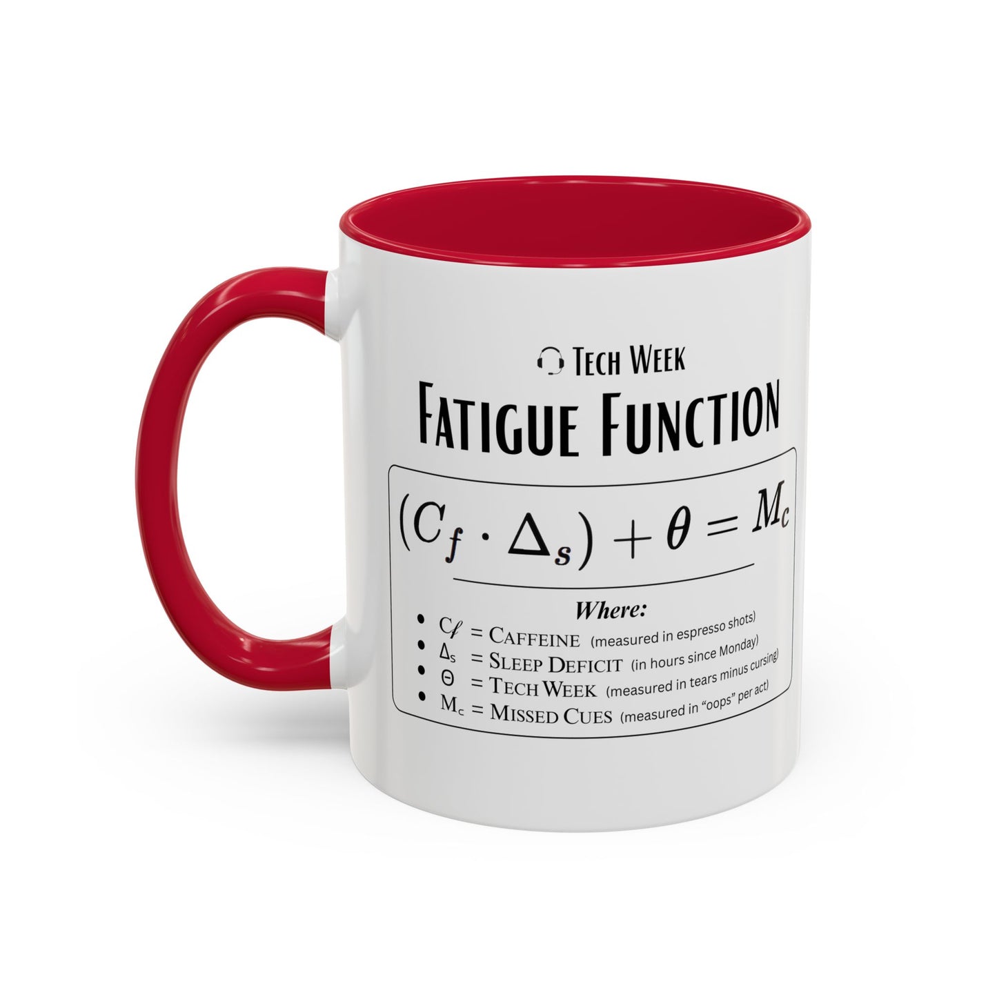 Theatre Math - Tech Week Fatigue Function Mug - Funny Theater Science Coffee Cup | Director Mug, Drama Teacher Humor (11oz & 15oz)