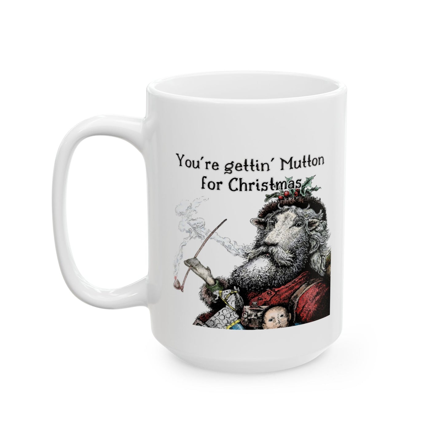 Santa Sheep is on his way, have your been naughty, or nice? Ceramic Mug, (11oz, 15oz)