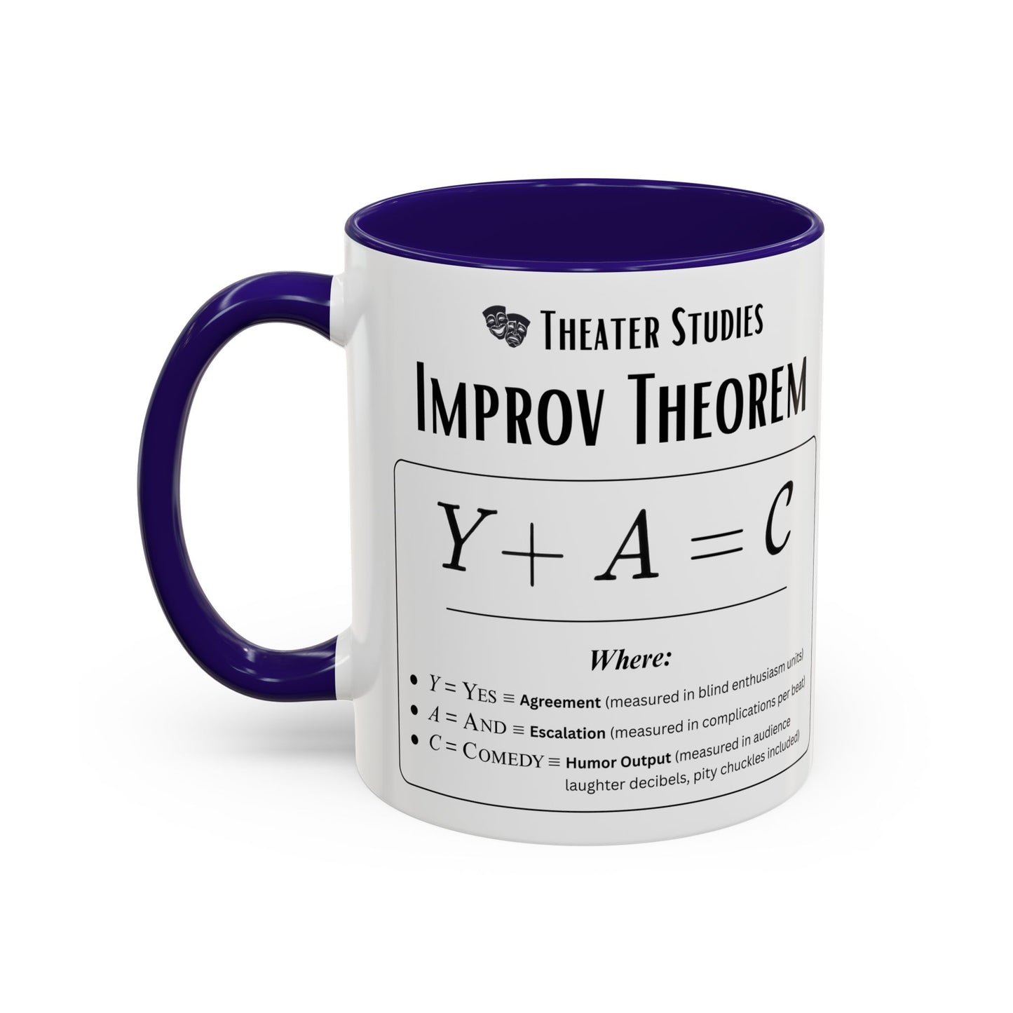 Theatre Math - Improv Theorem Mug - Yes And Comedy Equation - Funny Theater Teacher Gift - Improv Coach Coffee Cup - 11oz & 15oz