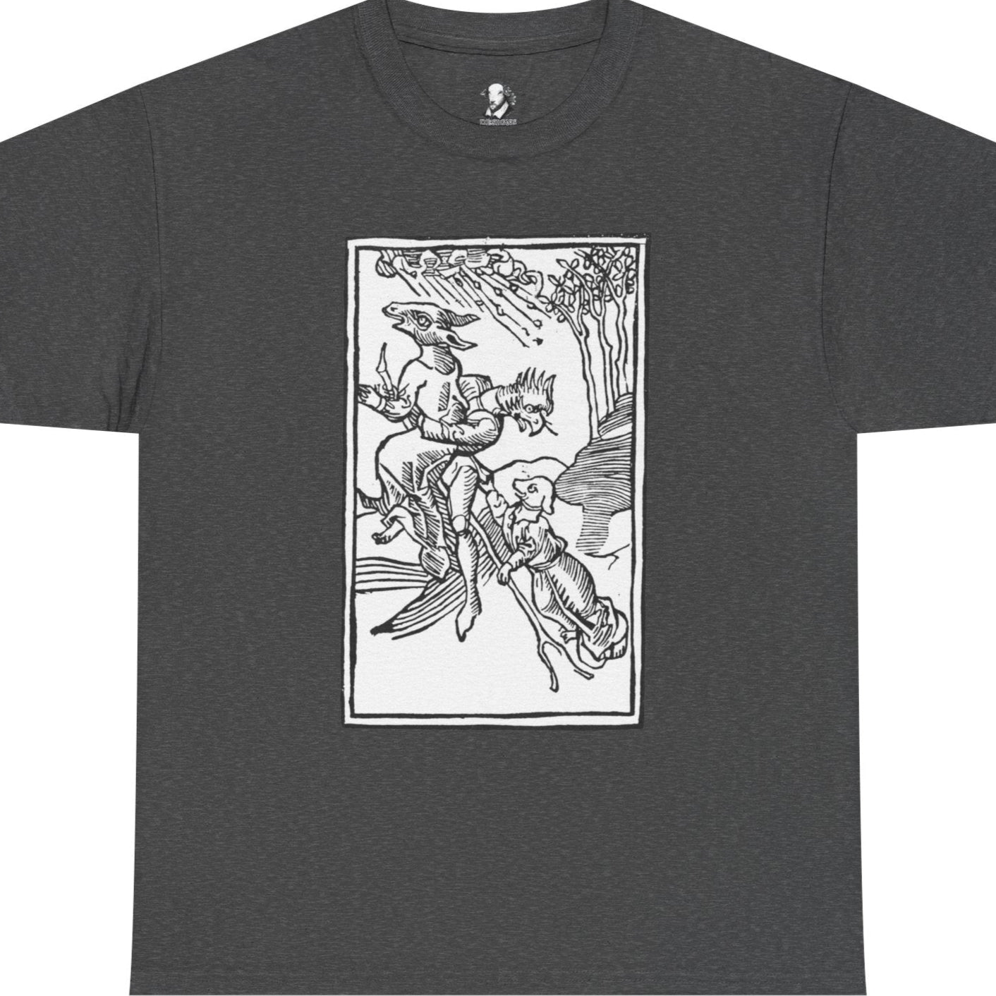 Vintage Witches on Brooms Woodcut T-Shirt - Gothic Occult Witchcraft Print Tee, Witchy Tee, Halloween Shirt, Occult Clothing
