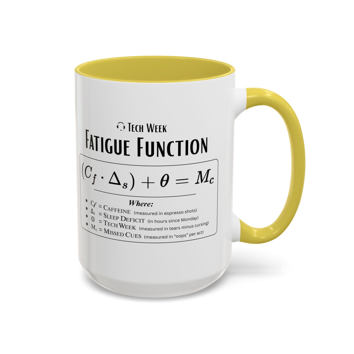 Theatre Math - Tech Week Fatigue Function Mug - Funny Theater Science Coffee Cup | Director Mug, Drama Teacher Humor (11oz & 15oz)