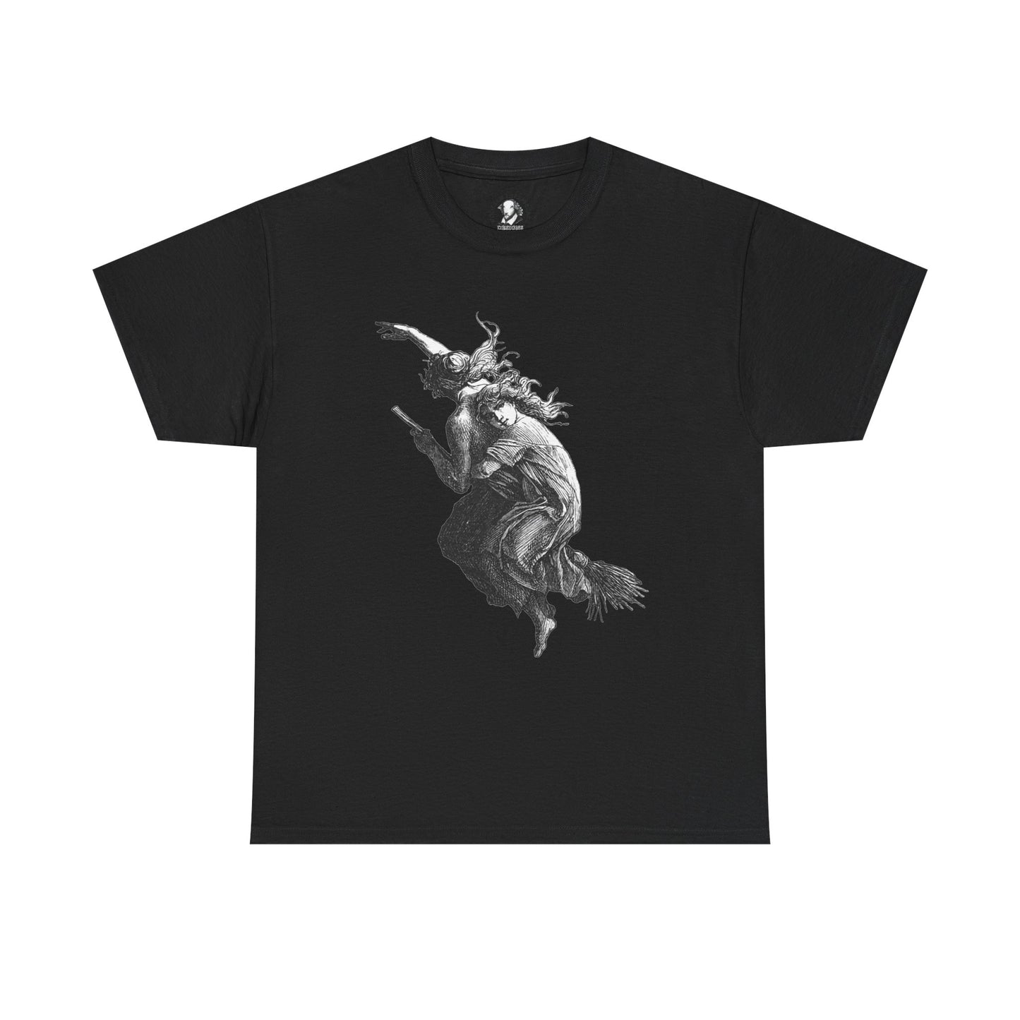 Witches on Broomstick - Gothic Vintage Witchcraft Artwork Tee, Dark Academia Occult Halloween Shirt
