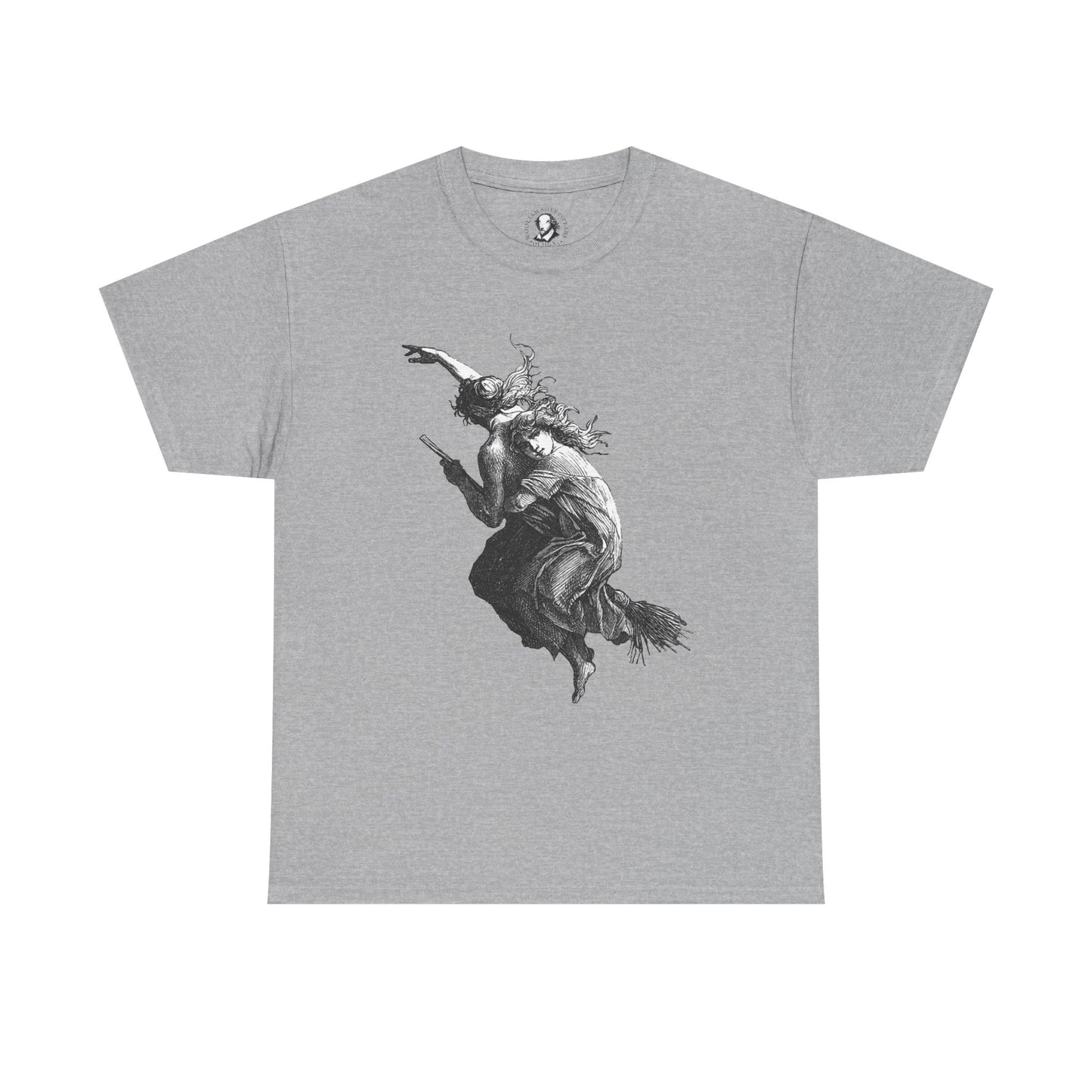 Witches on Broomstick - Gothic Vintage Witchcraft Artwork Tee, Dark Academia Occult Halloween Shirt