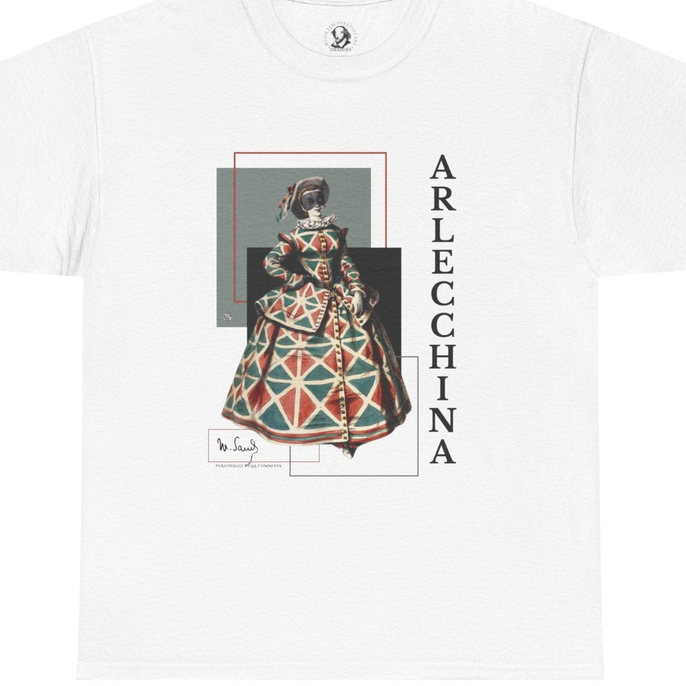 Arlecchina Commedia dell'Arte T-Shirt - Maurice Sand Vintage Theater Costume Tee - Renaissance Comedy Character Shirt