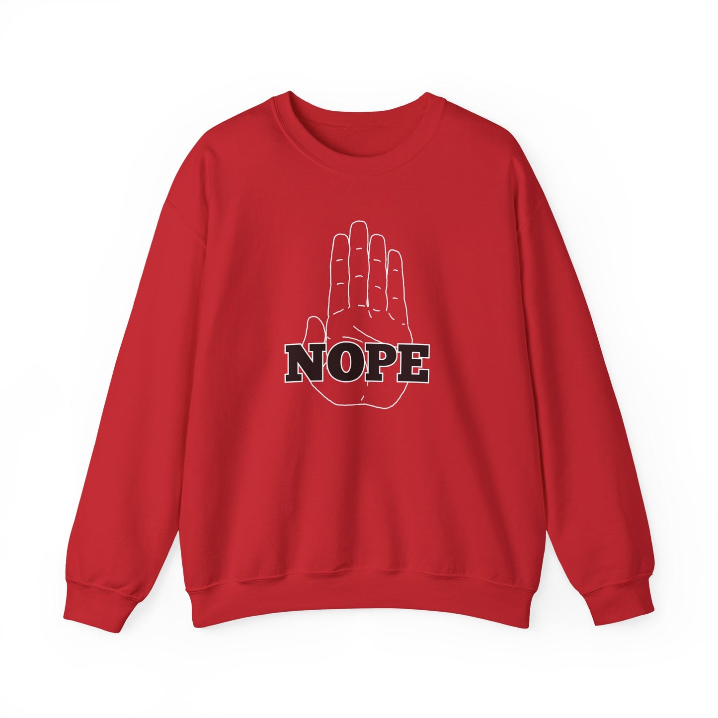 Sweatshirt, Hand with 'nope' across it, great for for Setting Boundaries, Snarky design, Unisex Crewneck Jumper, Sarcastic Pullover,