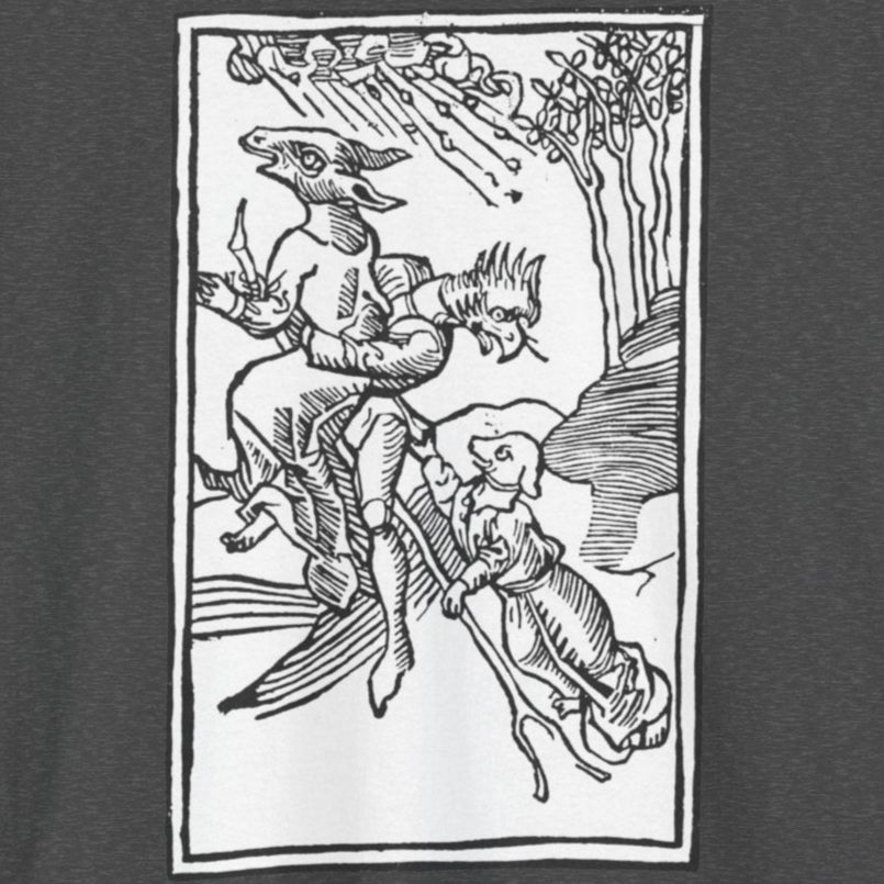 Vintage Witches on Brooms Woodcut T-Shirt - Gothic Occult Witchcraft Print Tee, Witchy Tee, Halloween Shirt, Occult Clothing