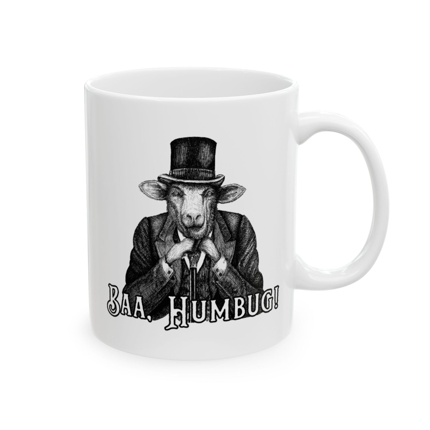 Baa Humbug, Original Artwork, Funny Christmas Mug, Xmas Gift, Holiday Gift, Novelty Ceramic Mug, (11oz, 15oz)