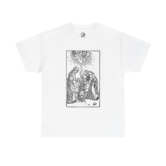 Vintage Witch's Caldron Woodcut T-Shirt - Gothic Occult Witchcraft Print Tee, Cotton Shirt, Witchy Tee, Halloween Shirt, Occult Clothing