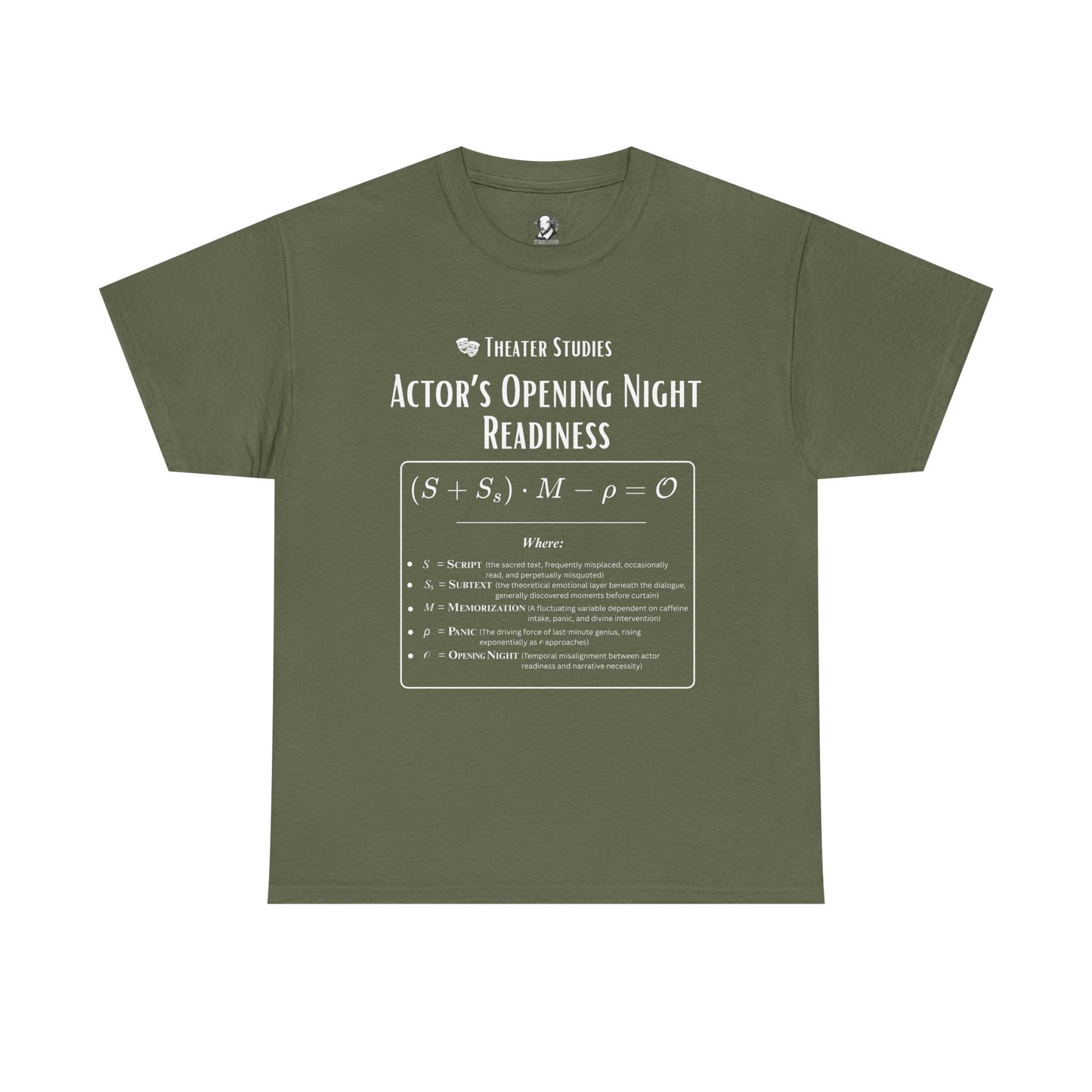 Theater Math - Actor’s Opening Night Readiness Equation | Scientific Theater Collection | Actor Gift Tee
