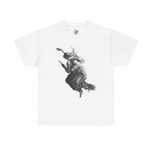 Witches on Broomstick - Gothic Vintage Witchcraft Artwork Tee, Dark Academia Occult Halloween Shirt