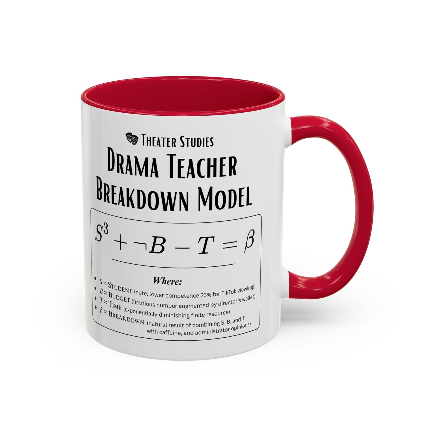Theatre Math - Drama Teacher Breakdown Formula Mug - Funny Theater Science Joke Coffee Cup for Directors & Educators (11oz / 15oz)